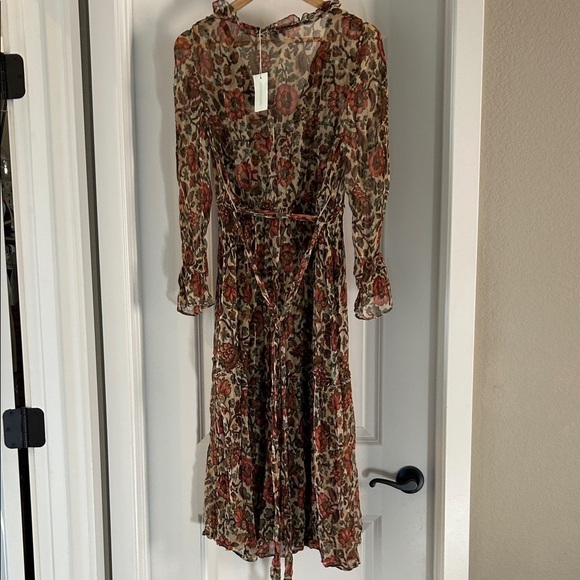 Sundance Litzy Bloom Dress Floral Ruffle Long Sleeve Boho Midi Sheer PL - Picture 5 of 7